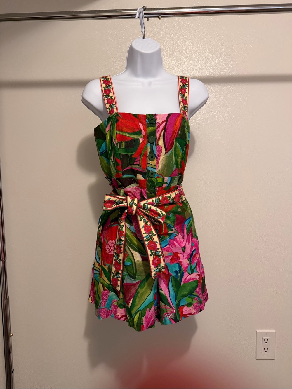 FARM Rio Green & Pink Tropical Floral One-Piece Romper